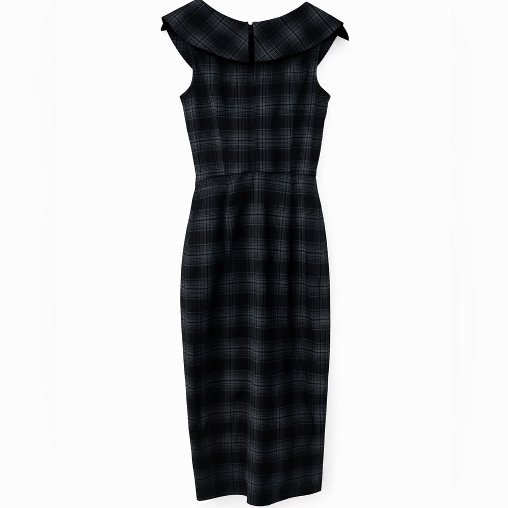 Stop Staring Size Small Black Plaid Blue/black Bow-Accent Sheath Dress - Picture 3 of 5